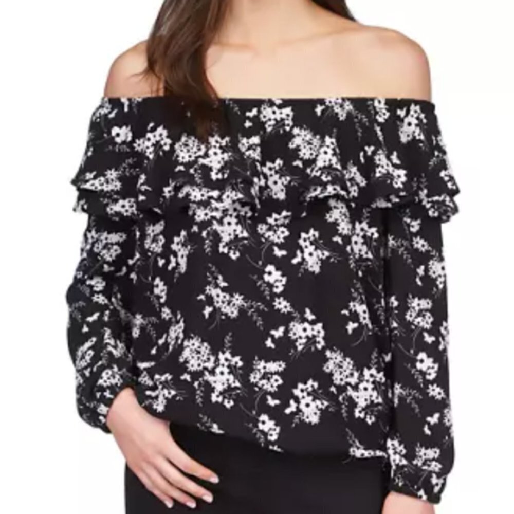 MICHAEL Michael Kors Women's Bold Black Ruffle Top Sz Large Long Sleeve NWT